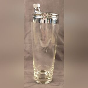 Vintage Glass Cocktail Shaker With Chrome Lid Mid-century Barware Retro Drink...